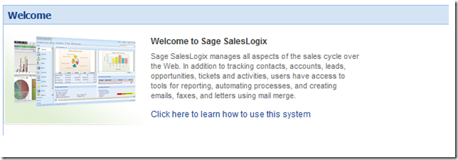 SalesLogix IntroText on Welcome Page