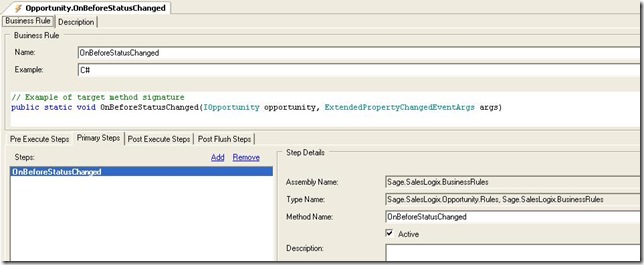 SalesLogix Opportunity Status BeforeChange Events