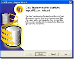 SQL Import Wizard Screen 1
