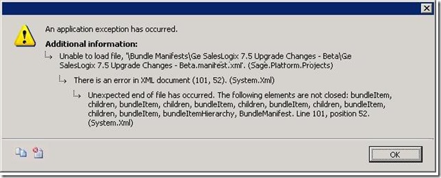 SalesLogix Manifest Corrupt